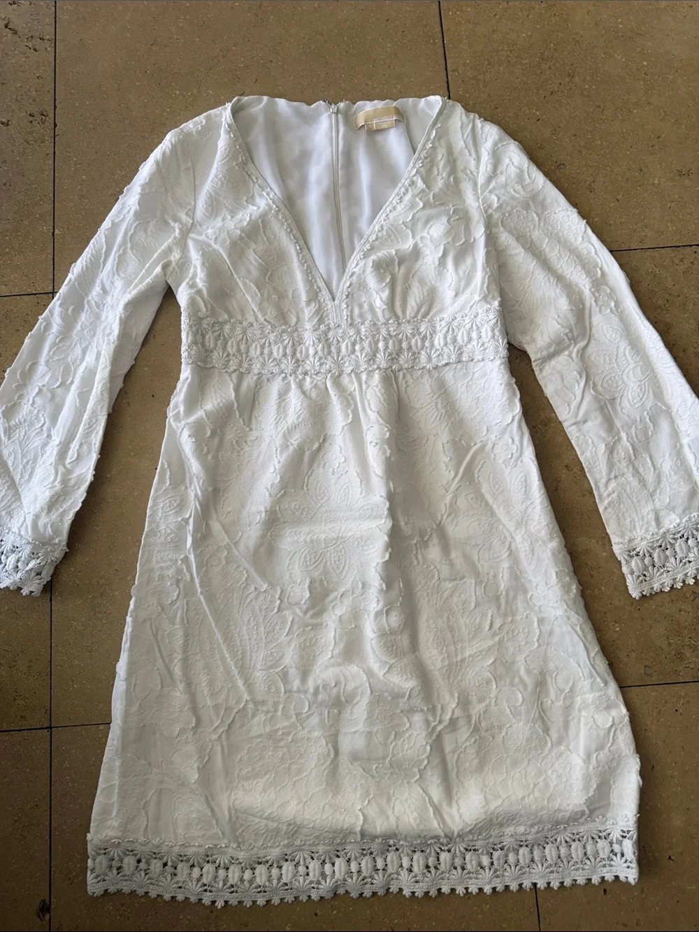 Michael Kors White Embroidered V-Neck Mini Dress